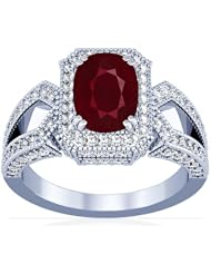 14K White Gold Cushion Cut Ruby Ring With Sidestones (GIA Certificate)