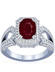 18K White Gold Cushion Cut Ruby Ring With Sidestones (GIA Certificate)