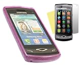 iTALKonline (Transparent) PURPLE TWIN PACK ProGel Super Hydro Gel Protective Armour/Case/Skin/Cover/Shell & LCD Screen/Scratch Protector with MicroFibre Cleaning Cloth For Samsung S8500 Wave