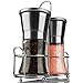 Salt and Pepper Grinder Set - Freshly Grinds Whole Peppercorns or Coarse Sea Salts, 2 Piece Stainless Steel and Glass Combo, Tabletop Stand Included with Mills - 100% Satisfaction Guaranteed
