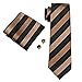 Barry.Wang Stripe Men Ties Set Classic WOVEN Necktie with Handkerchief Cufflinks Formal Brown Stripe
