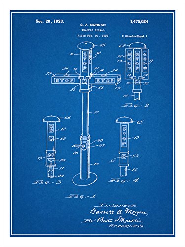 Studio 21 Graphix 1922 First Traffic Signal - G A Morgan Patent Print Art Poster UNFRAMED Blueprint 18" X 24"