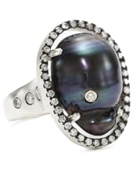 Jordan Alexander "Slice" Silver and Diamond Stud Exterior Navy Pearl Slice and Diamond Ring, Size 7