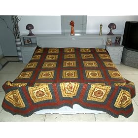 New Indian PatchworkEmbroidery Mirror Work Cotton King Size Bedspread Bed Sheet Bedding Bed Cover Duvet Tapestry