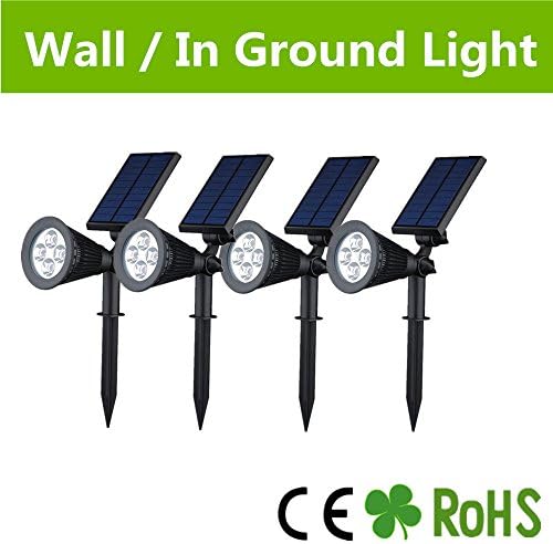 HowFine 2-in-1 Wall/In-ground Solar Powered 200 Lumens LED Spotlight, High Convernsion Rate Super Bright 180° Adjustable Waterproof Outdoor Landscape Security Lamp - Pack of 4