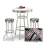 IMAGE OF Chrome Bar Table & 2 Chrome Nascar Coca Cola Fabric Seat Barstools