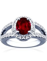 18K White Gold Oval Cut Ruby Ring With Sidestones