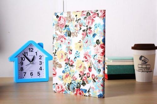 LSQTOP@ Elegant Flower and Deluxe Book Style Folio PU Leather Wallet with Magnet Design Flip Case Cover, Credit Card Holder for Newest apple ipad air 5 (White)