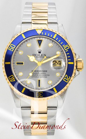 Stein Diamonds Rolex Submariner Serti Dial with Blue Bezel 16613S-Blue