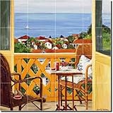 IMAGE OF View from Terrace by Carol Walker - Tropical Seascape Ceramic Tile Mural 24