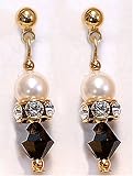 Swarovski Crystal Pearl Charming Dangling Earrings. Cream--Jet Color
