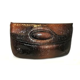 Nine Co Aligator Patent Clutch Brown Bag