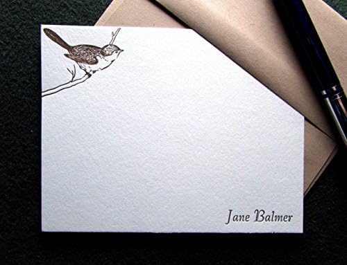 Letterpress Printed Personalized Stationery - Bird (15 Note Cards)