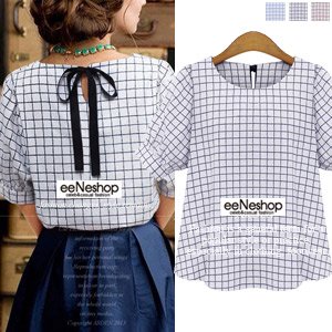 (イイネショップ) eeNeshop チェックリボン付きブラウス