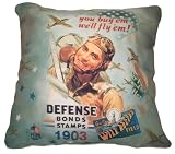Defense Patriotic Pillow w/WWII image USA Made by FlagClothes