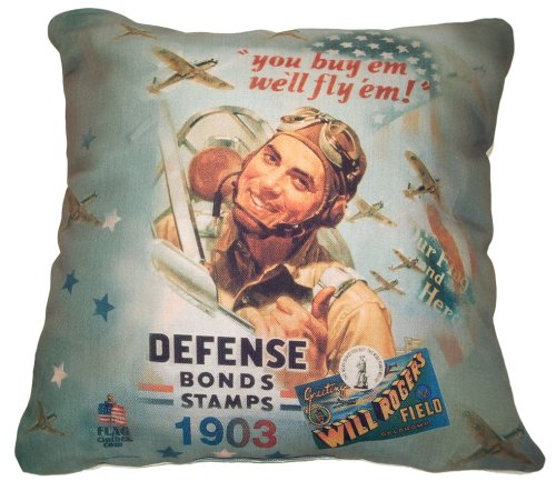 Defense Patriotic Pillow w WWII image USA Made by FlagClothes