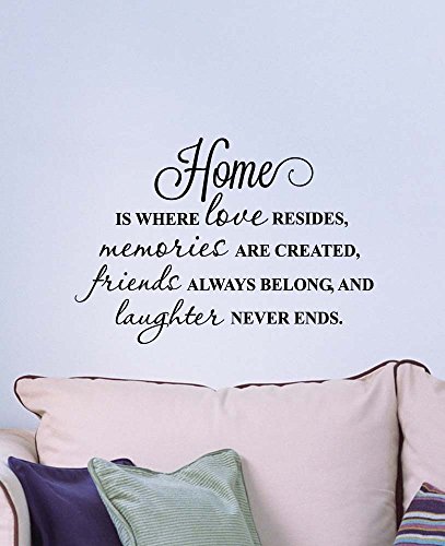 Home is where love resides memories are created friends always belong and laughter never ends cute wall art decor inspirational vinyl wall quote saying lettering stencil art