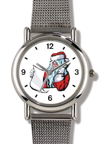 Santa Claus with List on Phone Christmas Theme - WATCHBUDDY® ELITE Chrome-Plated Metal Alloy Watch with Metal Mesh Strap-Size-Small ( Standard Women's Size )