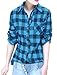 Allegra K Women's Roll Up Long Sleeves Buttoned Up Plaids Shirt Large Blue
