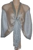 Silver Mesh Sheer Fringed Evening Wrap Scarf Shawl for Prom Wedding Bride