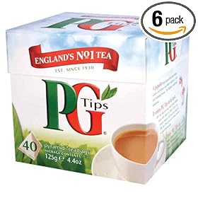 PG Tips Black Tea, Pyramid Tea Bags, 40-Count Boxes (Pack of 6)