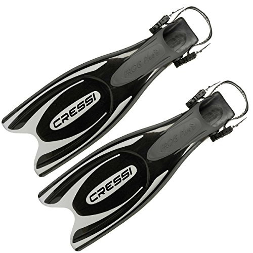Cressi Frog Plus Open Heel Scuba Diving Fins, (Powerfull Comfortable Flippers Scuba Dive Gear), Black, L-XL | Mens 10-13 | Womens 12-13