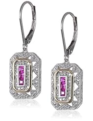 S&G Sterling Silver, 14k Yellow Gold, and Gemstone Art Deco-Style Drop Earrings with Diamond Accents (0.13 cttw, I-J Color, I2-I3 Clarity)