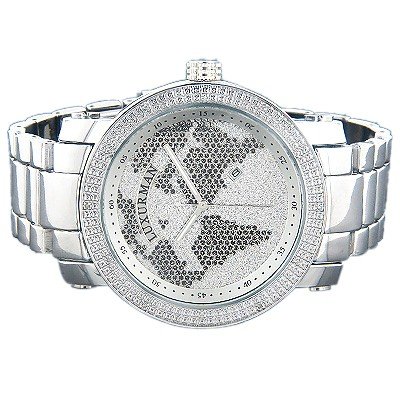 Mens Diamond Watch 012 ct Luxurman Black White Map