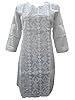 Womans Indian Kurta White Floral Chikan Embroidered Cotton Kurti Caftan Dress Small