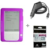 Purple Color Amazon Kindle 2 E-Book Reader Silicone Rubber Skin Case + Kindle2 Car Charger + Kindle2 Anti Scratch LCD Screen Protector