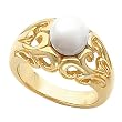 14K Yellow Gold Openwork Scroll Design Akoya Cultured Pearl Ring - 8.00mm