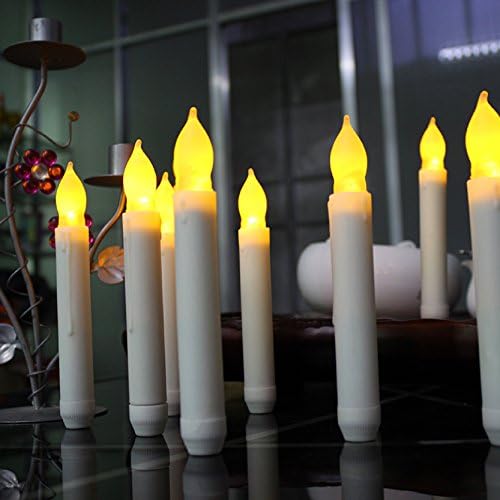 LIANDER Set of 24 Yellow Flameless Ivory Mini Wax Dipped LED Flameless Taper Candles, Amber Flickering Light Bulbs- Batteries Not Included - 0.78 x 6.5 "
