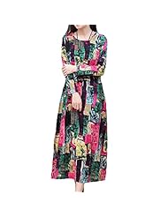 Cotton/Linen Floral Print Wrap Vintage Long Sleeves  Dress