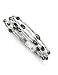 Sterling Silver Ruthenium Silver Bead Slide Clasp Bracelet Length 7.5"