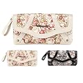 TAMARIS Damen Brieftasche Geldb�rse lang, Clutch, TARA FLOWERED, 2 Farben: schwarz oder ivory