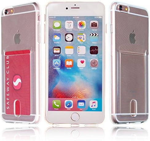 iPhone 6/6s plus, SMALL COLOR®**NEW**CLEAR 2** Card Slot Case[Slim Fit] [Card holder] [Transparent] Protective Soft TPU Case with A Slot of Card for iPhone 6/6s plus (5.5)(2016) (6Ps_clear white)