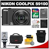 Nikon Coolpix S9100 12.1 MP Digital Camera (Black) with 8GB Card + Battery  ....