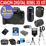 Canon EOS Rebel XS 1000D Black SLR 10.1 MP Digital Camera with Tamron 28-80mm f/3.5-5.6 Aspherical Lens + Tamron 75-300 f/4-5.6 LD Lens + Rokinon 500mm F/8 Lens with 2x Converter (=1000mm) + 16 GB Memory Card + Multi-Coated UV Filter (2) + Multi-Coated Polarizer Filter + Digital Slave Flash + 50 Tripod + Deluxe Padded Camera Bag + 6 Piece Accessory Kit + 3 Year Warranty Repair Contract