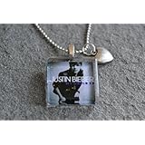 Justin Bieber--Bieber 2.0 Square Glass Tile Pendant Necklace Jewelry Wearable Art Unique Design By Atlantic Seaboard Trading Co.