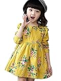 【TPGROWIN】 子供服 キッズ 長袖 ガールズ ワンピース 女の子 卒園式 結婚式 チュニック 入学式 コットン 花柄 フレア (150, イエロー)