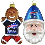 NFL Buffalo Bills Blown Glass Gingerbread Man & Santa Cap Ornament 2-Pack