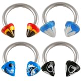 16g 16 gauge 1.2mm , 5/16 inches 8mm long - surgical steel eyebrow lip bars ear tragus horseshoe rings earrings circular barbells hand paint lot AIVA- Pierced Body Piercing Jewelry- Set of 4