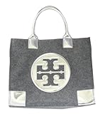 Tory Burch Leather and Flannel Ella Tote Med Gray Silver