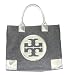 Tory Burch Leather and Flannel Ella Tote Med Gray Silver