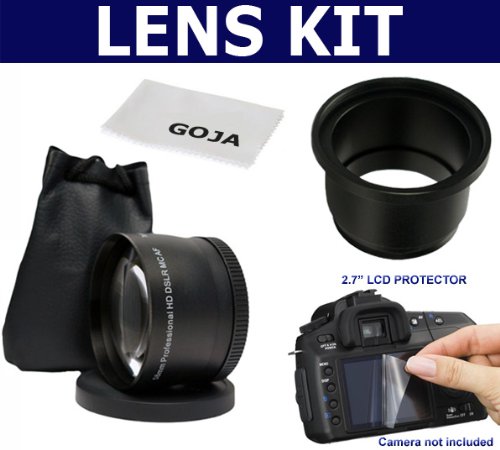 58MM 2X High Definition Telephoto + Lens Tube Adapter + LCD 2.7" Soft Protector for Olympus SP-590 + 1 Ultra Fine Microfiber Cleaning Cloth GOJA Logo