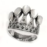 Sterling Silver Marcasite Rings with White Fiber Optic - Crown - Sizes: 6-10