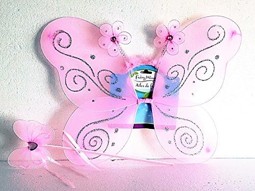 Butterfly Fairy Princess 3 Piece Colorful Dress Up Pretend Play Set (Pink)