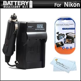 Battery Charger Kit For Nikon COOLPIX S100 S4300 S3300 S6400 Digital Camera Includes Ac/Dc 110/220 Rapid Travel Charger For Nikon EN-EL19 Battery + LCD Screen Protectors + MicroFiber Cloth