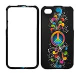 Rainbow Wave Peace Sign on Black Rubberized Protective Cover Case for Apple Iphone 4s 4 4g 4th Gen