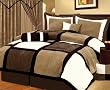 7 Pieces Black, Brown, and White Suede Patchwork Comforter Bedding Set / Bed-in-a-bag Queen Size